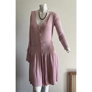 Maxstudio Pink Silk Blend Knit Cardigan Dress Small Balletcore Drop Waist Soft